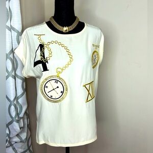 IBE Rhinestone and Embroidered Creme Blouse